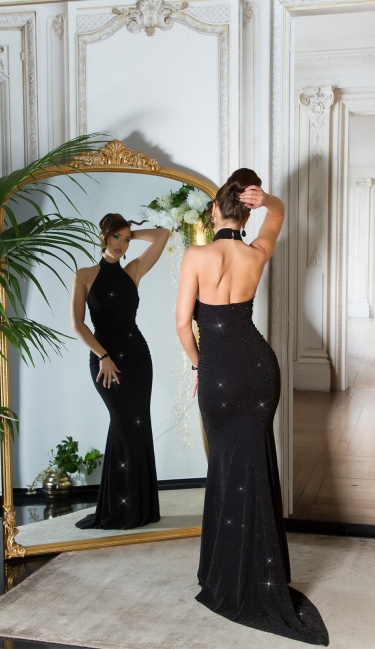 Red-Carpet Neck-Gown with glitter Blackgold